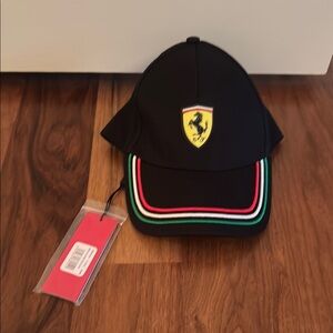 Ferrari Men’s Black Cap with Multicolor Stripes